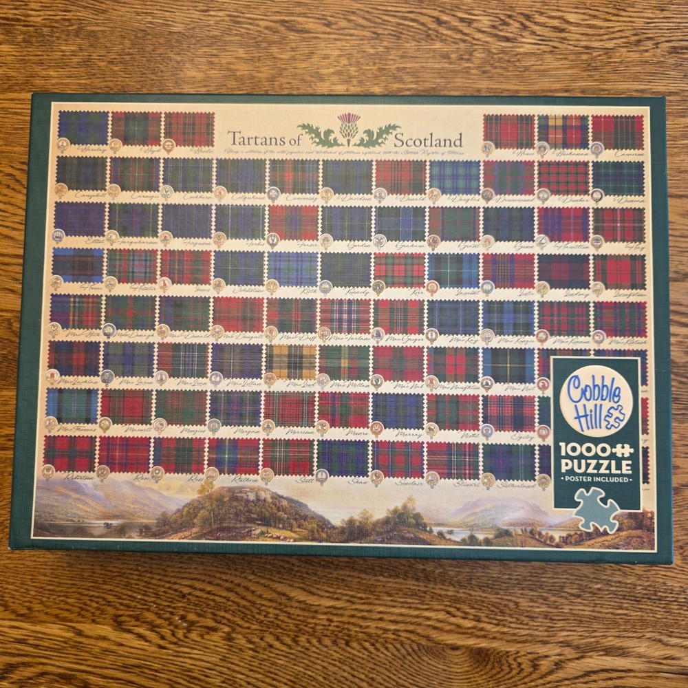 Cobble Hill Tartans of Scotland 1000 Piece Jigsaw Puzzle Random Cut with Poster
